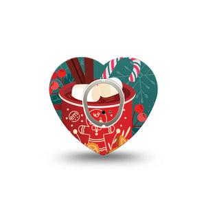 ExpressionMed Hot Chocolate Dexcom G7 Heart Shape Tape, Dexcom Stelo Glucose Biosensor System, Single Tape and Single Sticker Hot Chocolate with Christmas Marshmallows, Overlay Patch CGM Design