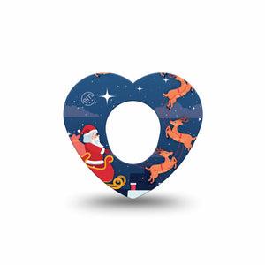 ExpressionMed Santa With Sled Dexcom G7 and Stelo Heart Shape Tape, Dexcom Stelo Glucose Biosensor System, Single Tape Santa Flying Over Town, Overlay Patch CGM Design
