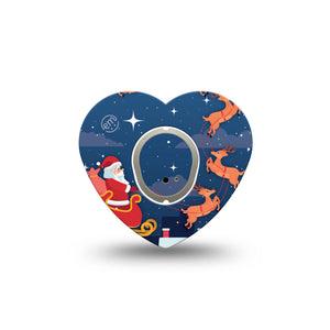 ExpressionMed Santa With Sled Dexcom G7 Heart Shape Tape, Dexcom Stelo Glucose Biosensor System, Single Tape and Single Sticker Winter Town Santa, Overlay Patch CGM Design