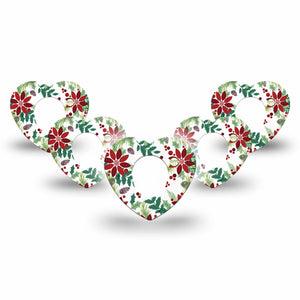 ExpressionMed Christmas Wreath Dexcom G7 Heart Shape Tape, Dexcom Stelo Glucose Biosensor System, 5-Pack Tape Cute Warm Garland Plant Wreath, Overlay Patch CGM Design