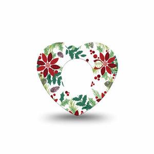 ExpressionMed Christmas Wreath Dexcom G7 and Stelo Heart Shape Tape, Dexcom Stelo Glucose Biosensor System, Single Tape Xmas Loop Plant Themed Wreath, Overlay Patch CGM Design