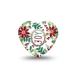 ExpressionMed Christmas Wreath Dexcom G7 Heart Shape Tape, Dexcom Stelo Glucose Biosensor System, Single Tape and Single Sticker Holiday Time Cheery Wreath, Overlay Patch CGM Design