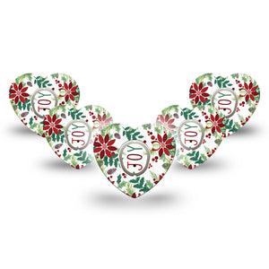 ExpressionMed Christmas Wreath Dexcom G7 Heart Shape Tape, Dexcom Stelo Glucose Biosensor System, 5-Pack Tape and 5-Pack Sticker Cute Warm Garland Plant Wreath, Overlay Patch CGM Design
