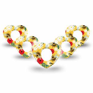 ExpressionMed Bees and Flowers Dexcom G7 Heart Shape Tape, Dexcom Stelo Glucose Biosensor System, 5-Pack Tape Garden Bees Plaster CGM Design