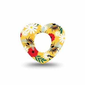 ExpressionMed Bees and Flowers Dexcom G7 Heart Shape Tape, Dexcom Stelo Glucose Biosensor System, Single Tape Colorful Florals and Bees Plaster CGM Design