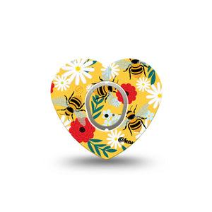 ExpressionMed Bees and Flowers Dexcom G7 Heart Shape Tape, Dexcom Stelo Glucose Biosensor System, Single Tape and Single Sticker Colorful Garden Plaster CGM Design