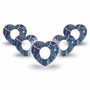 ExpressionMed Blue Dreamcatcher Dexcom G7 Heart Shape Tape, Dexcom Stelo Glucose Biosensor System, 5-Pack Tape Calm Catcher Plaster CGM Design