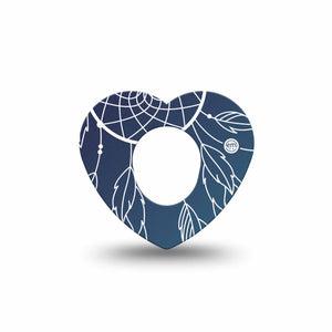 ExpressionMed Blue Dreamcatcher Dexcom G7 Heart Shape Tape, Dexcom Stelo Glucose Biosensor System, Single Tape Sacred Talisman Plaster CGM Design