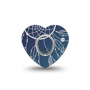 ExpressionMed Blue Dreamcatcher Dexcom G7 Heart Shape Tape, Dexcom Stelo Glucose Biosensor System, Single Tape and Single Sticker Blue Feathers Plaster CGM Design