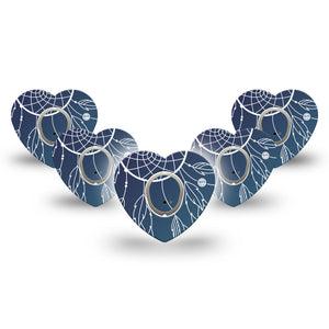 ExpressionMed Blue Dreamcatcher Dexcom G7 Heart Shape Tape, Dexcom Stelo Glucose Biosensor System, 5-Pack Tape and 5-Pack Sticker Artistic Charm Plaster CGM Design