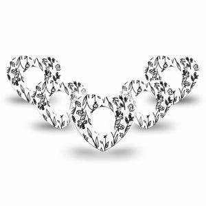 ExpressionMed Custom Black and White Floral Dexcom G7 Heart Shape Tape, Dexcom Stelo Glucose Biosensor System, 5-Pack Tape Floral Artwork Plaster CGM Design