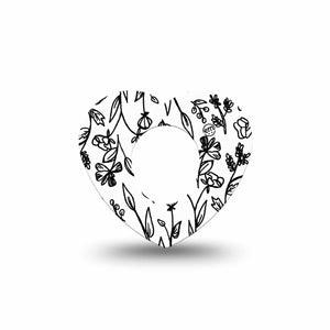 ExpressionMed Custom Black and White Floral Dexcom G7 Heart Shape Tape, Dexcom Stelo Glucose Biosensor System, Single Tape Artistic Florals Plaster CGM Design