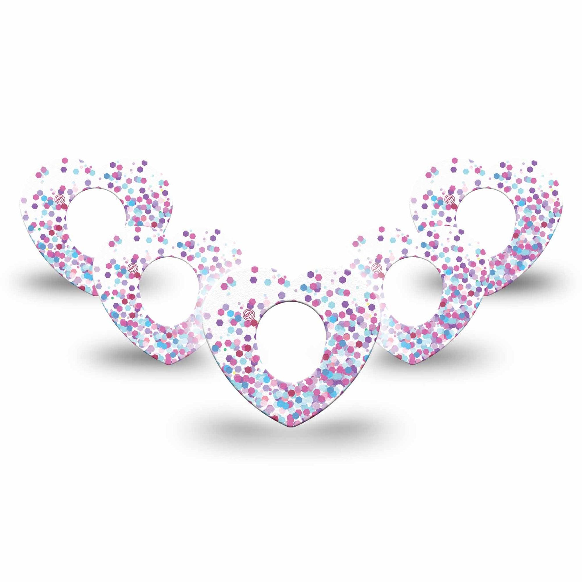 Confetti Heart Dexcom G7 Tape, 5-Pack, Colorful Confetti Themed, CGM Plaster Patch Design, Dexcom Stelo Glucose Biosensor System