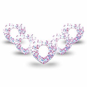 Confetti Heart Dexcom G7 Tape, 5-Pack, Colorful Confetti Themed, CGM Plaster Patch Design, Dexcom Stelo Glucose Biosensor System