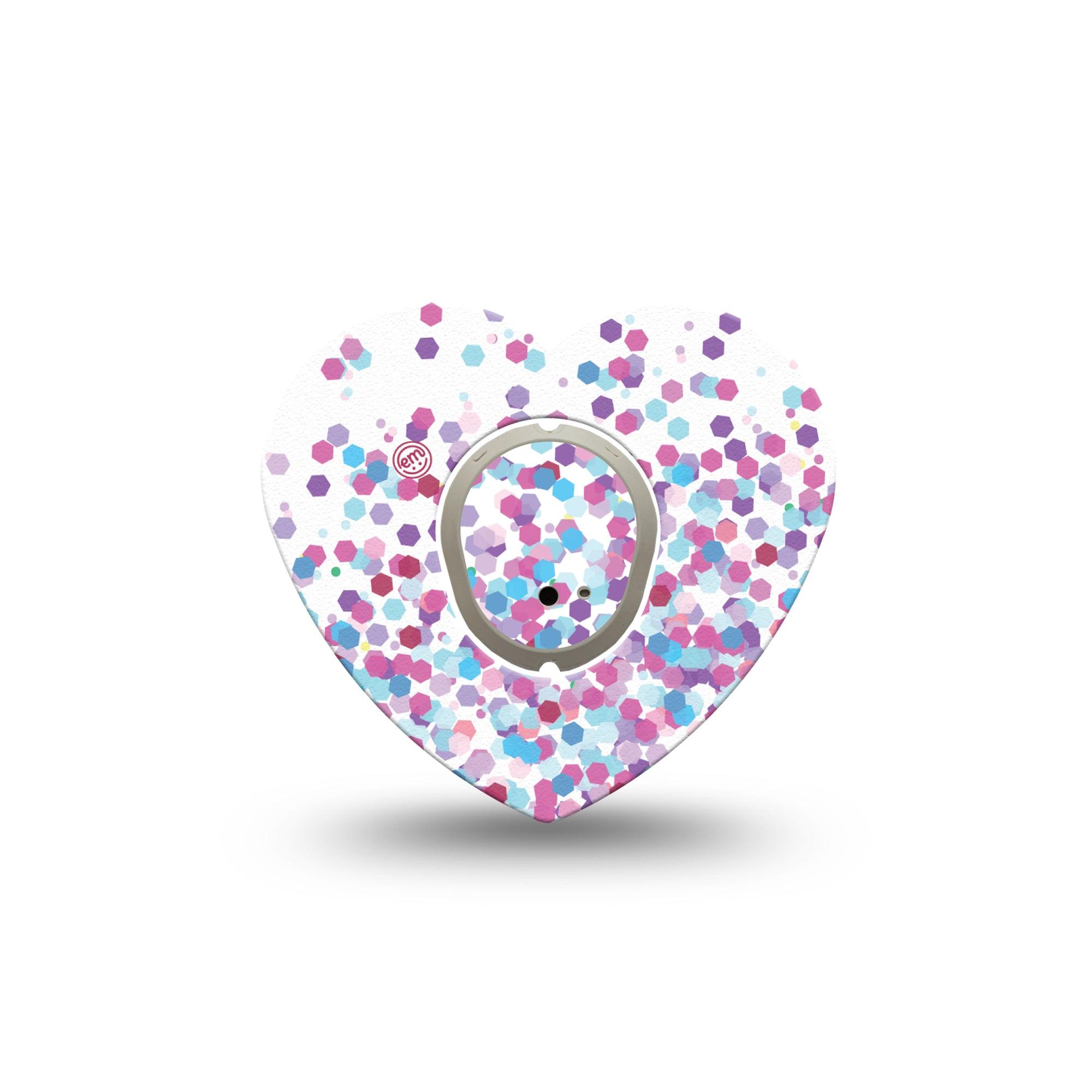 Confetti Heart Dexcom G7 Tape, Single Sticker and Tape, Purple And Pink Confetti Themed, CGM Adhesive Patch Design, Dexcom Stelo Glucose Biosensor System