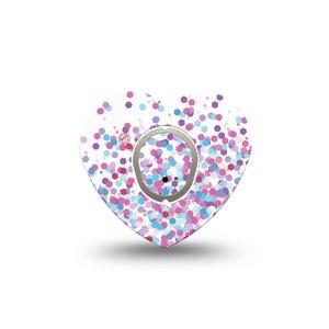Confetti Heart Dexcom G7 Tape, Single Sticker and Tape, Purple And Pink Confetti Themed, CGM Adhesive Patch Design, Dexcom Stelo Glucose Biosensor System