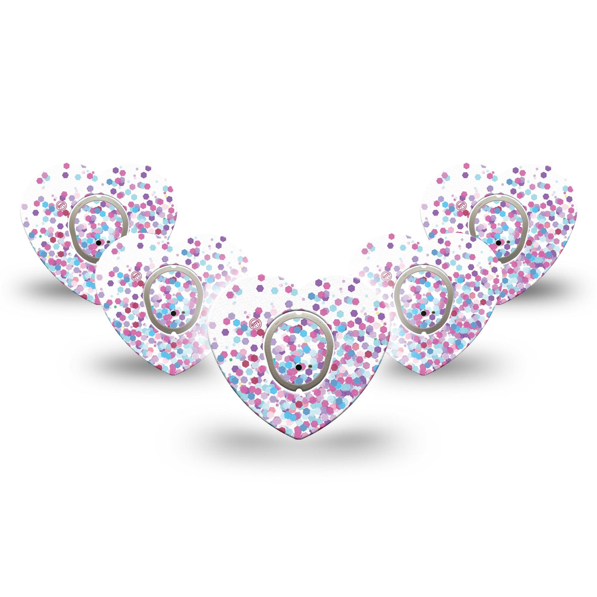 Confetti Heart Dexcom G7 Tape, 5-Pack Sticker and 5-Pack Tape, Colorful Confetti Themed, CGM Plaster Patch Design, Dexcom Stelo Glucose Biosensor System