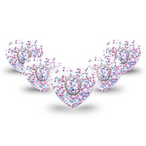 Confetti Heart Dexcom G7 Tape, 5-Pack Sticker and 5-Pack Tape, Colorful Confetti Themed, CGM Plaster Patch Design, Dexcom Stelo Glucose Biosensor System