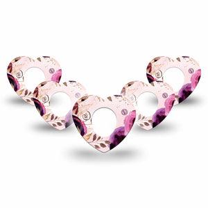 ExpressionMed Purple Bouquet Dexcom G7 Heart Shape Tape, Dexcom Stelo Glucose Biosensor System, 5-Pack Tape Elegant Bouquet, Adhesive Tape CGM Design