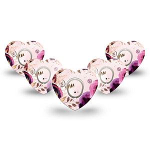 ExpressionMed Purple Bouquet Dexcom G7 Heart Shape Tape, Dexcom Stelo Glucose Biosensor System, 5-Pack Tape and 5-Pack Sticker Lush Flowers, Adhesive Tape CGM Design