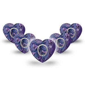 ExpressionMed Purple Butterfly Dexcom G7 Heart Shape Tape, Dexcom Stelo Glucose Biosensor System, 5-Pack Tape and 5-Pack Sticker Butterfly Art, Adhesive Tape CGM Design