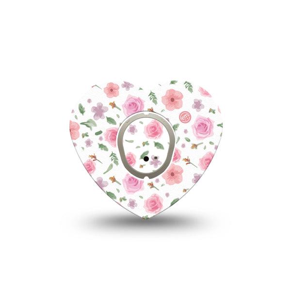 ExpressionMed Pastel Flower Dexcom G7 Heart Shape Tape, Dexcom Stelo Glucose Biosensor System, Single Tape and Single Sticker Delicate Florals, Adhesive Tape CGM Design