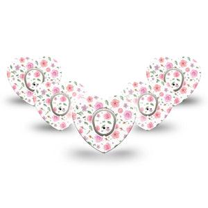 ExpressionMed Pastel Flower Dexcom G7 Heart Shape Tape, Dexcom Stelo Glucose Biosensor System, 5-Pack Tape and 5-Pack Sticker Pale Flowers, Adhesive Tape CGM Design