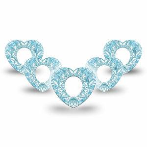 ExpressionMed Aqua Floral Dexcom G7 Heart Shape Tape, Dexcom Stelo Glucose Biosensor System, 5-Pack Tape and 5-Pack Sticker Blue Blossoms Adhesive Tape CGM Design