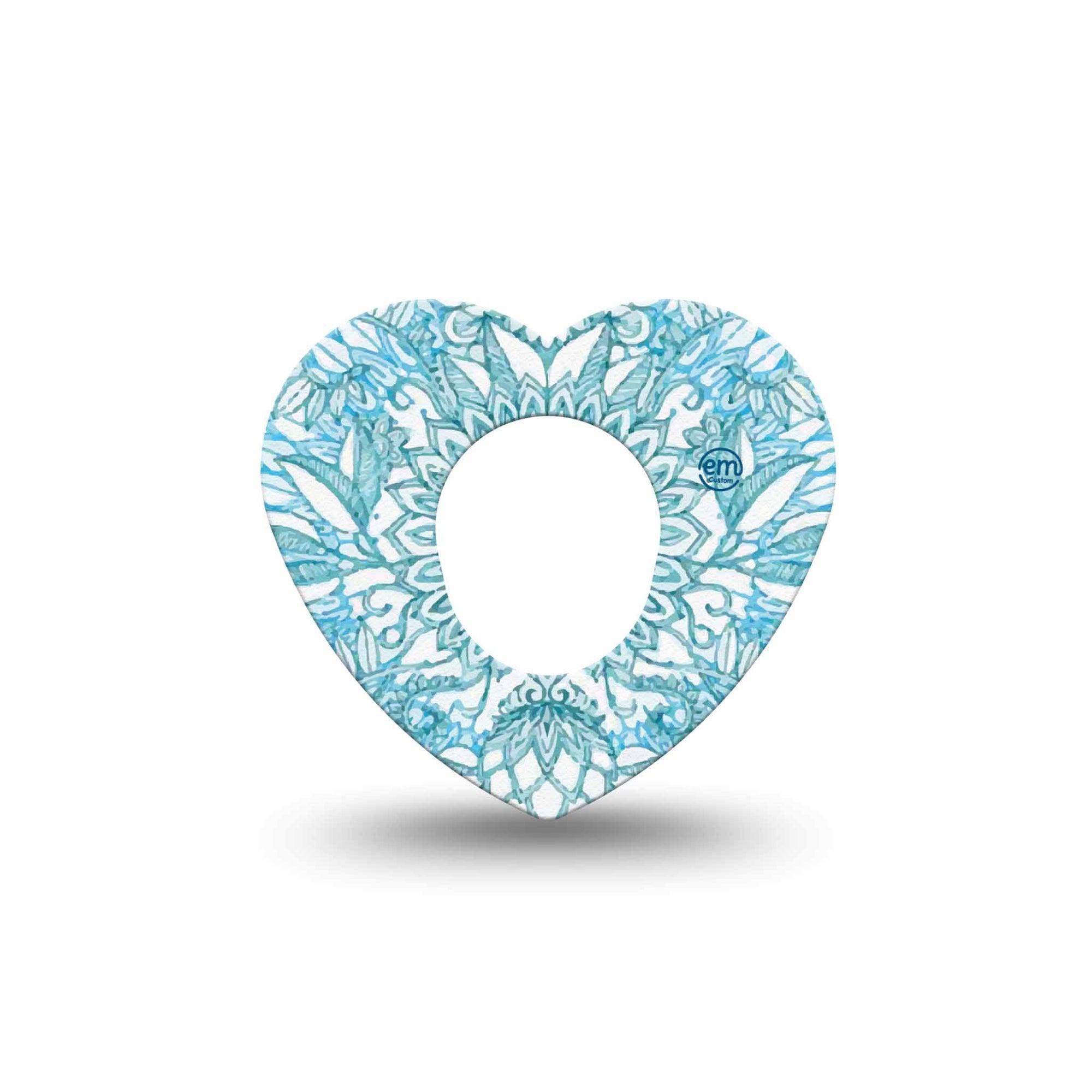 ExpressionMed Aqua Floral Dexcom G7 Heart Shape Tape, Dexcom Stelo Glucose Biosensor System, Single Tape and Single Sticker Blue Blossoms Adhesive Tape CGM Design