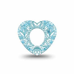 ExpressionMed Aqua Floral Dexcom G7 Heart Shape Tape, Dexcom Stelo Glucose Biosensor System, Single Tape and Single Sticker Blue Blossoms Adhesive Tape CGM Design