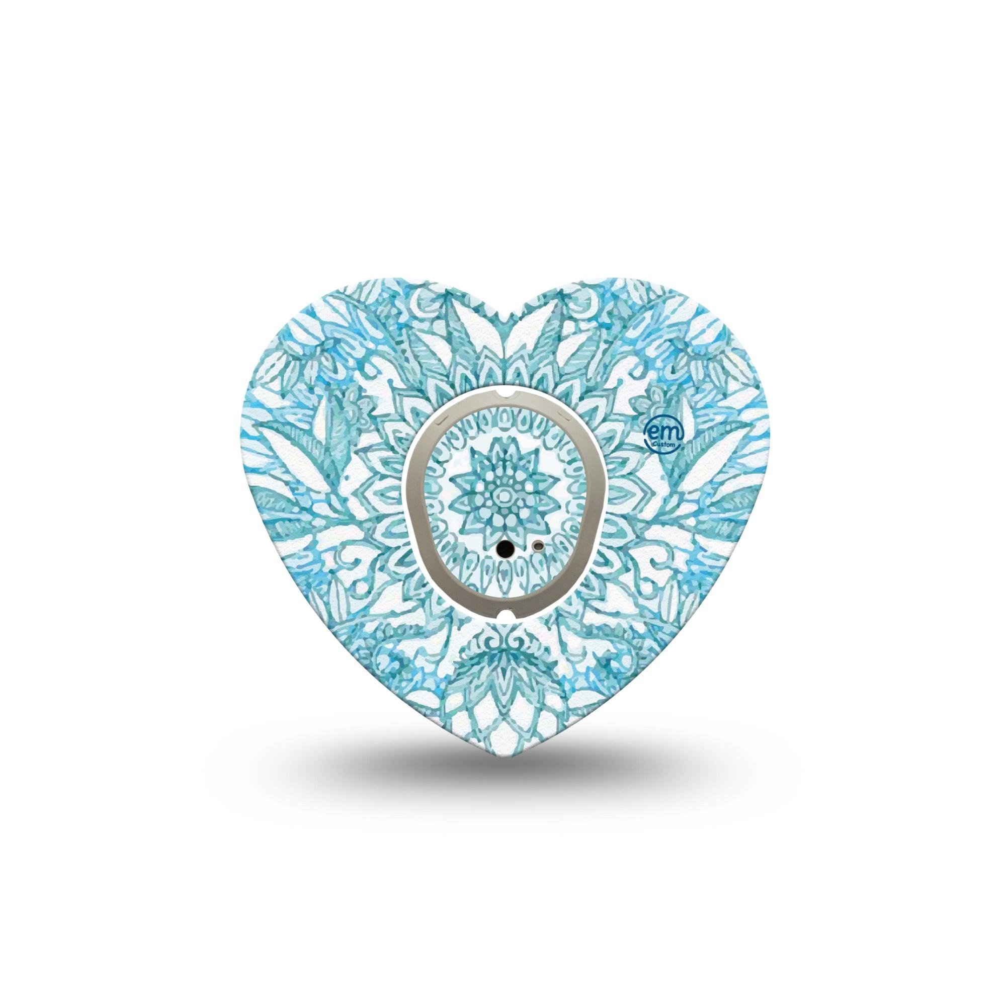 ExpressionMed Aqua Floral Dexcom G7 Heart Shape Tape, Dexcom Stelo Glucose Biosensor System, Single Tape Aqua Blooms Adhesive Tape CGM Design
