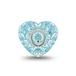 ExpressionMed Aqua Floral Dexcom G7 Heart Shape Tape, Dexcom Stelo Glucose Biosensor System, Single Tape Aqua Blooms Adhesive Tape CGM Design
