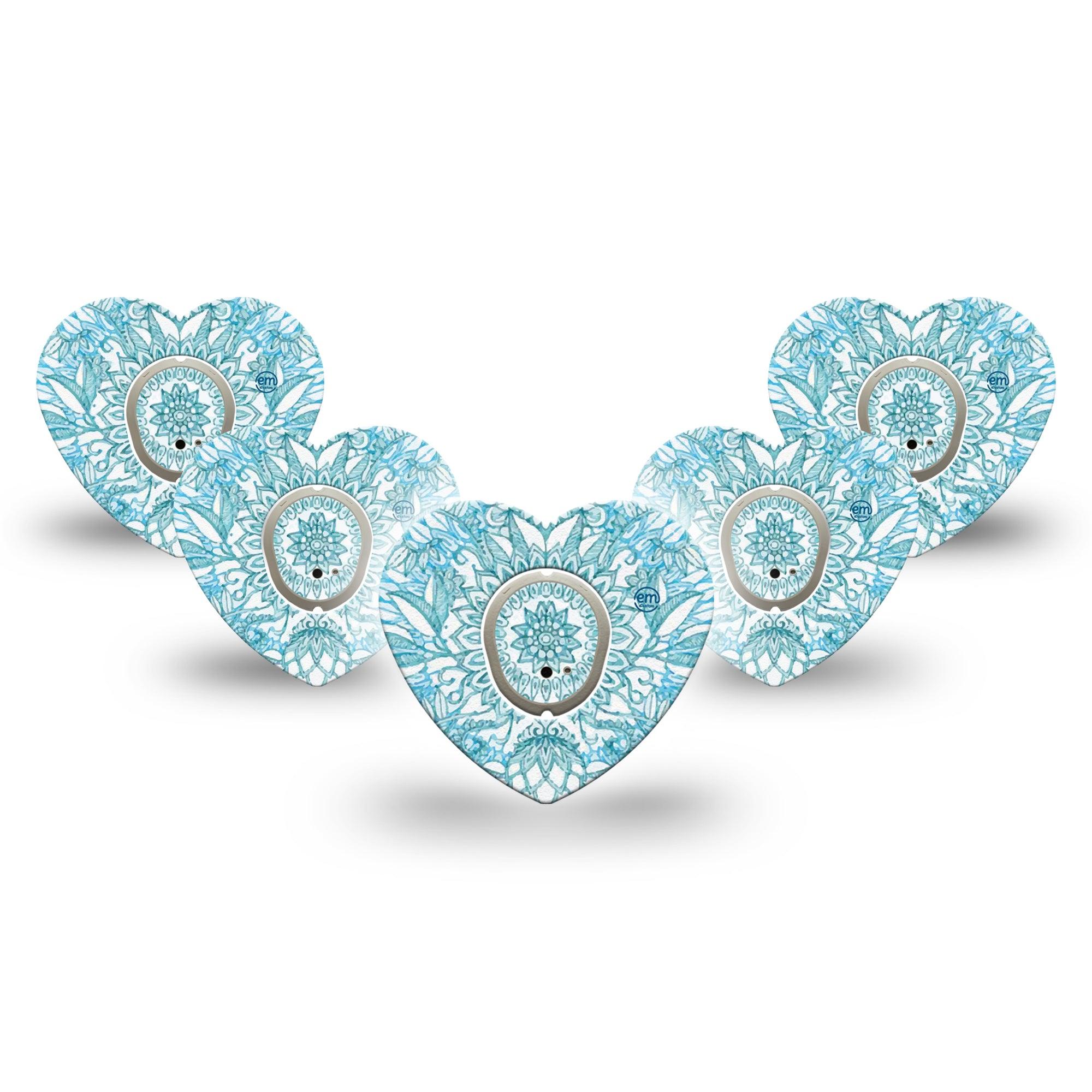 ExpressionMed Aqua Floral Dexcom G7 Heart Shape Tape, Dexcom Stelo Glucose Biosensor System, 5-Pack Tape Watercolor Florals Adhesive Tape CGM Design