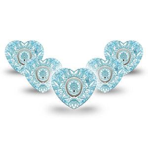 ExpressionMed Aqua Floral Dexcom G7 Heart Shape Tape, Dexcom Stelo Glucose Biosensor System, 5-Pack Tape Watercolor Florals Adhesive Tape CGM Design