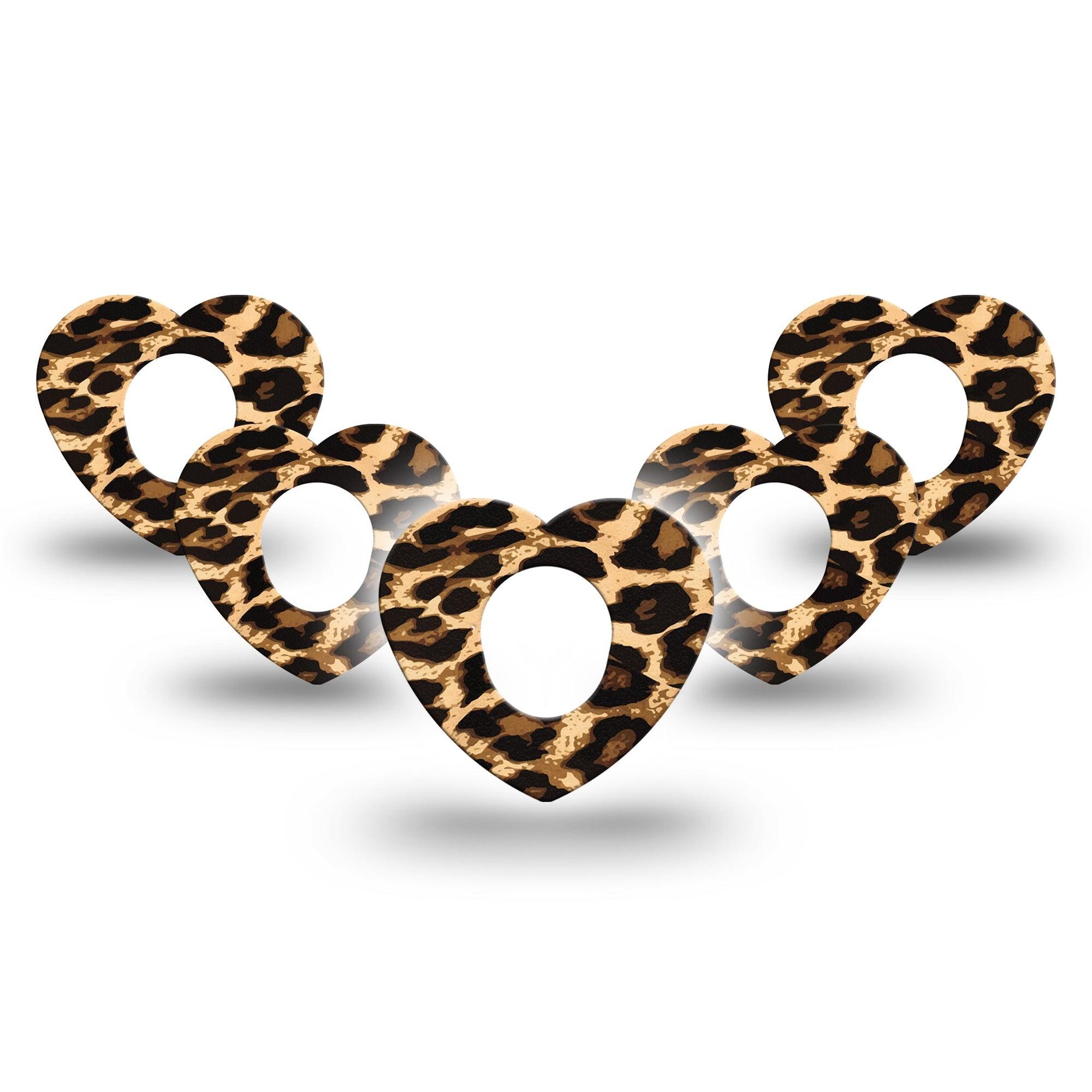 ExpressionMed Leopard Print Heart Dexcom G7 Tape, 5-Pack, Brown And Yellow Spots Themed, Adhesive Patch Design