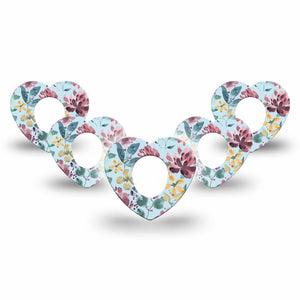 ExpressionMed Botanical Blooms Dexcom G7 Heart Shape Tape, Dexcom Stelo Glucose Biosensor System, 5-Pack Blossoming Beauty Plaster Pump Design Overlay Patch CGM Design