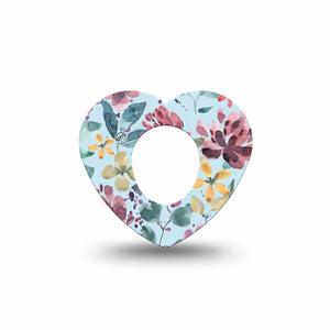 ExpressionMed Botanical Blooms Dexcom G7 Heart Shape Tape, Dexcom Stelo Glucose Biosensor System, Single Watercolored Flowers Overlay Patch CGM Design