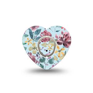 ExpressionMed Botanical Blooms Dexcom G7 Heart Shape Tape, Dexcom Stelo Glucose Biosensor System, Single Tape and Single Sticker Blossoming Beauty Plaster Pump Design Overlay Patch CGM Design