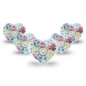 ExpressionMed Botanical Blooms Dexcom G7 Heart Shape Tape, Dexcom Stelo Glucose Biosensor System, 5-Pack Tape and 5-Pack Sticker Blossoming Beauty Plaster Pump Design Overlay Patch CGM Design