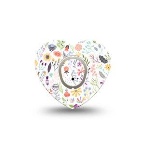 ExpressionMed Springy Stems Dexcom G7 Heart Shape Tape, Dexcom Stelo Glucose Biosensor SyStems, Single Tape and Single Sticker Spring Florals, Adhesive Tape CGM Design