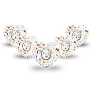 ExpressionMed Springy Stems Dexcom G7 Heart Shape Tape, Dexcom Stelo Glucose Biosensor SyStems, 5-Pack Tape and 5-Pack Sticker Botanical Design, Adhesive Tape CGM Design