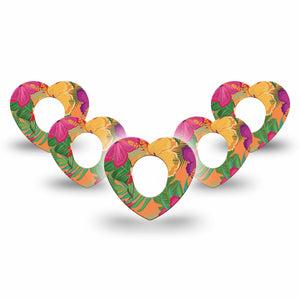 ExpressionMed Bright Hibiscus Dexcom G7 Heart Shape Tape, Dexcom Stelo Glucose Biosensor System, 5-Pack Tape Lush Flower Plaster CGM Design