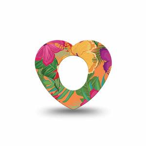 ExpressionMed Bright Hibiscus Dexcom G7 Heart Shape Tape, Dexcom Stelo Glucose Biosensor System, Single Tape Fiery Hibiscus Plaster CGM Design