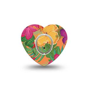 ExpressionMed Bright Hibiscus Dexcom G7 Heart Shape Tape, Dexcom Stelo Glucose Biosensor System, Single Tape and Single Sticker Radiant Beauty Plaster CGM Design