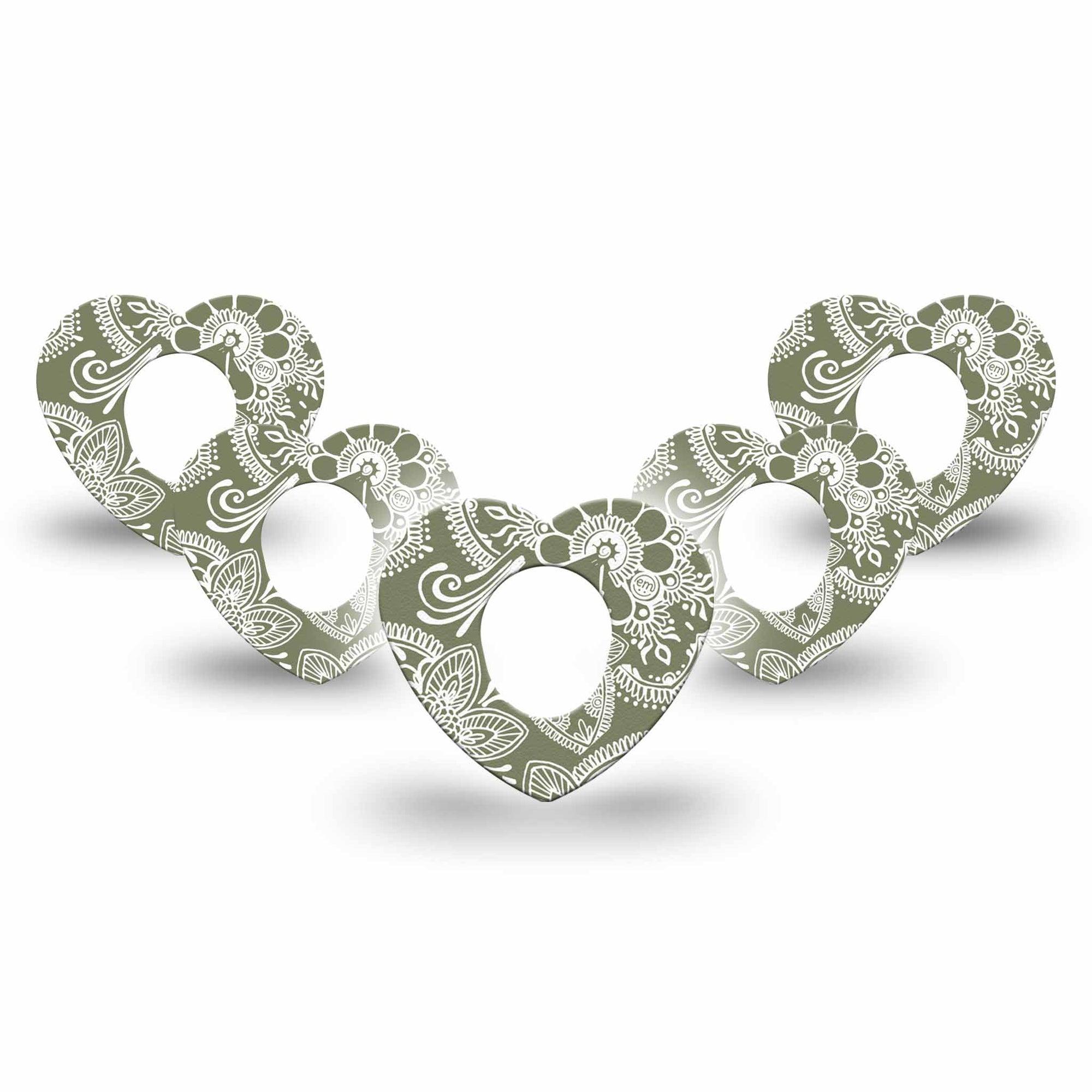 ExpressionMed Olive Henna Dexcom G7 Heart Shape Tape, Dexcom Stelo Glucose Biosensor System, 5-Pack Tape Rich Undertone, Adhesive Tape CGM Design