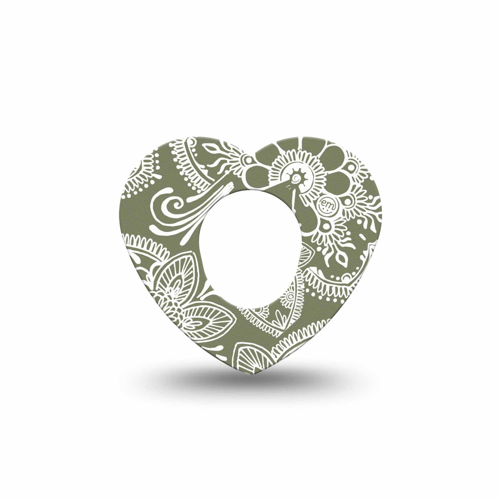 ExpressionMed Olive Henna Dexcom G7 Heart Shape Tape, Dexcom Stelo Glucose Biosensor System, Single Tape Organic Color, Adhesive Tape CGM Design