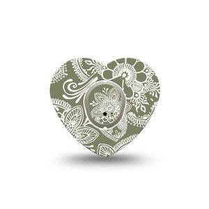 ExpressionMed Olive Henna Dexcom G7 Heart Shape Tape, Dexcom Stelo Glucose Biosensor System, Single Tape and Single Sticker Earthy Shade, Adhesive Tape CGM Design