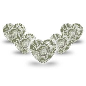 ExpressionMed Olive Henna Dexcom G7 Heart Shape Tape, Dexcom Stelo Glucose Biosensor System, 5-Pack Tape and 5-Pack Sticker Olive Henna, Adhesive Tape CGM Design