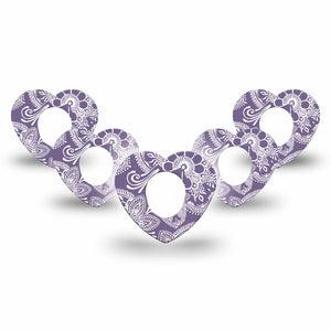 ExpressionMed Purple Henna Dexcom G7 Heart Shape Tape, Dexcom Stelo Glucose Biosensor System, 5-Pack Tape Floral Henna, Adhesive Tape CGM Design