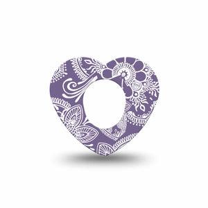 ExpressionMed Purple Henna Dexcom G7 Heart Shape Tape, Dexcom Stelo Glucose Biosensor System, Single Tape Henna Tattoo, Adhesive Tape CGM Design